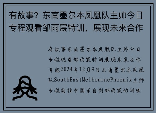 有故事？东南墨尔本凤凰队主帅今日专程观看邹雨宸特训，展现未来合作可能