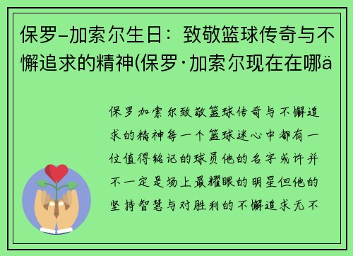 保罗-加索尔生日：致敬篮球传奇与不懈追求的精神(保罗·加索尔现在在哪个球队)