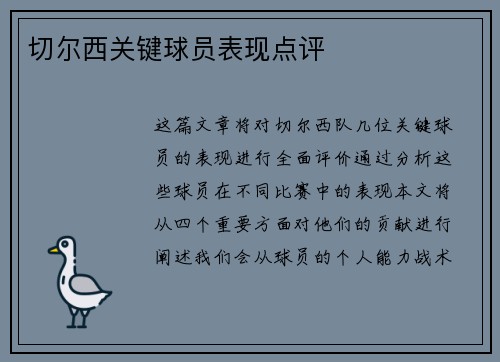 切尔西关键球员表现点评